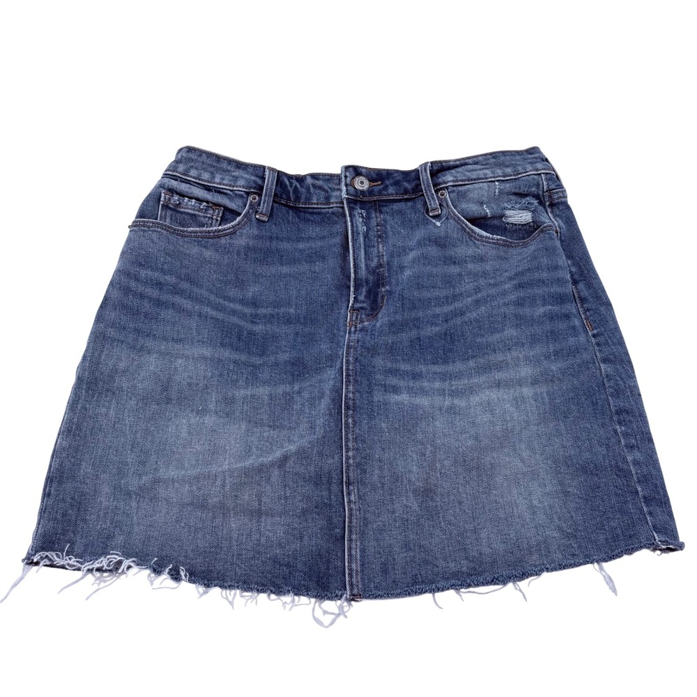 Old Navy Womens Denim Mini Skirt Blue Medium Wash Raw Hem Distressed Size 10